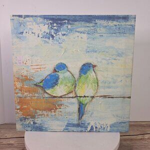 Vintage Love Birds Acrylic Painting: Screen Print Canvas Wall Art